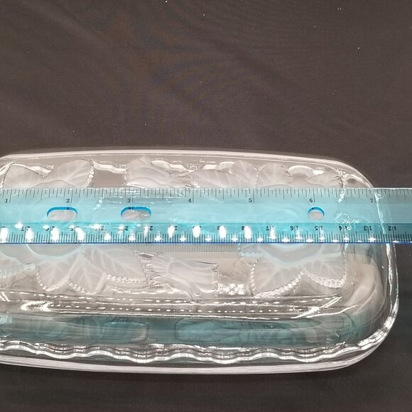 Home Beautiful Crystal Glass Rectangular Dish Frosted Roses Lid Trinket Japan - Picture 9 of 11